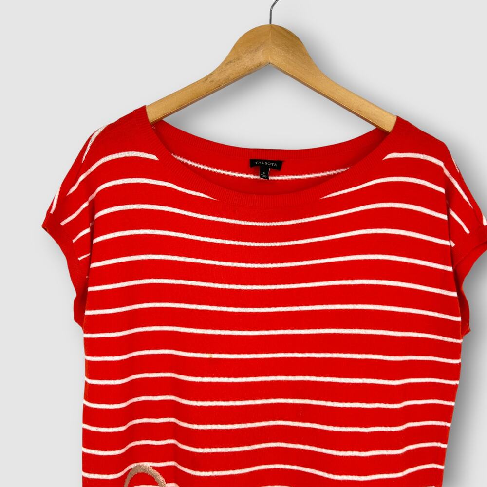 Talbots Red Orange Striped Monkey Knit Top Size Small - Picture 6 of 6